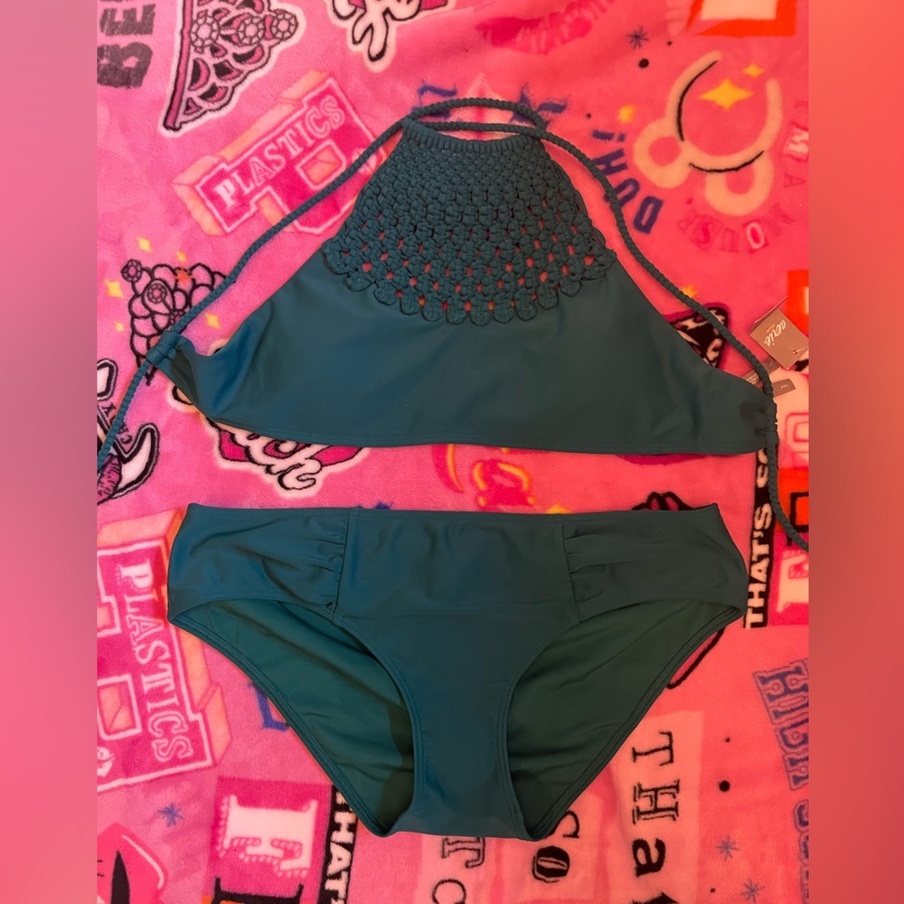 Aerie Teal Crochet Halter Bikini